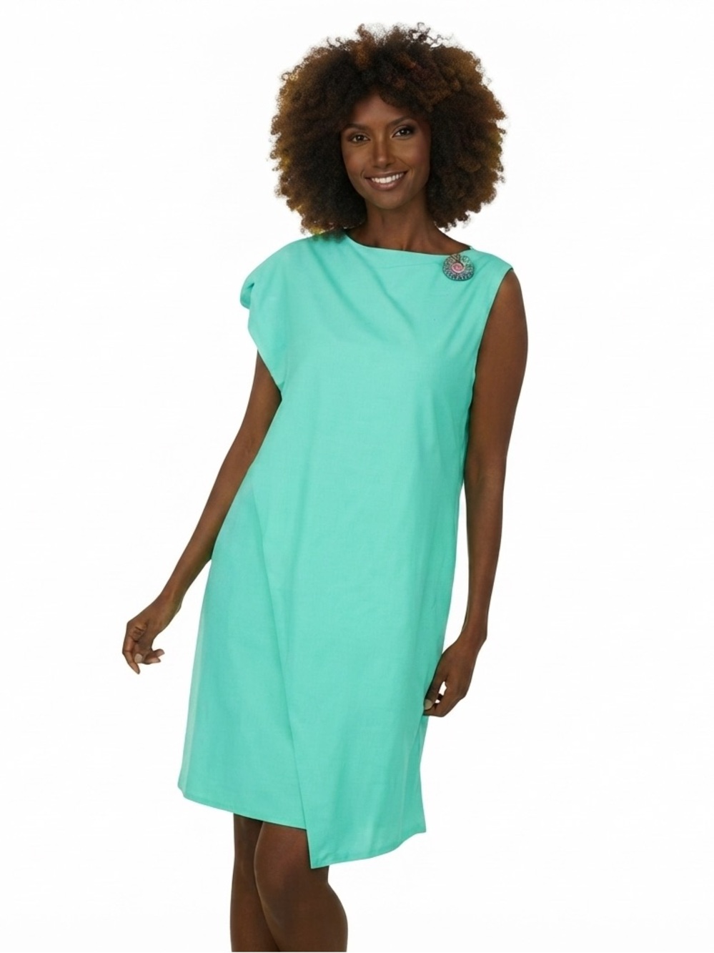 Neon Buddha On Deck Asymmetrical Shift Dress L Maui Teal NWT